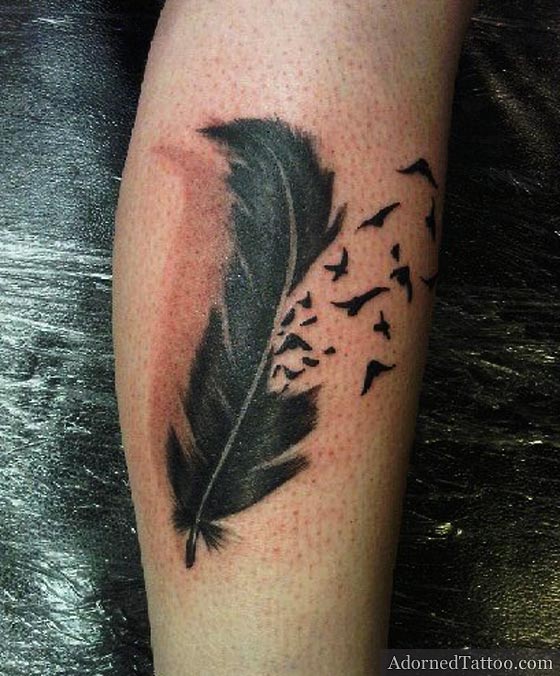 realistic feather calf tattoo