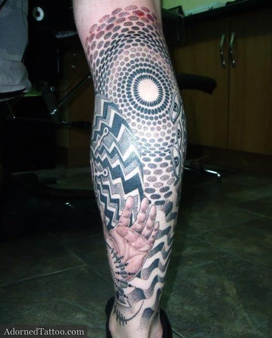 geometric dotwork and hands tattoo