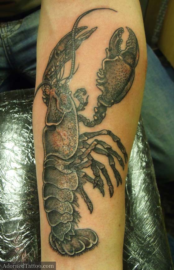 realistic lobster forearm tattoo