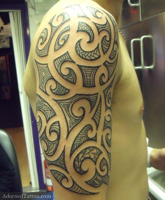 This Maoristyle half sleeve was tattooed freehand and finished in one