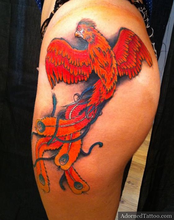 phoenix thigh tattoo