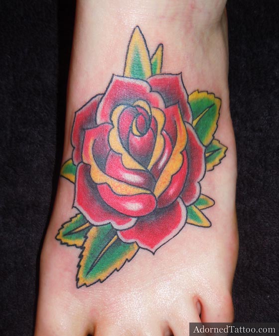 Full colour old school red rose tattoo